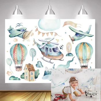

Aircraft Photography Backdrop Newborn Children Birthday Art Photo Background Kids Portrait Photocall Hot Air Balloon Sky Cloud