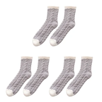 

3 Pairs Cute Plush Casual Indoor Cozy Daily Women Socks Fluffy Fuzzy Soft Sleeping Bed Home Winter Warm Elastic Floor