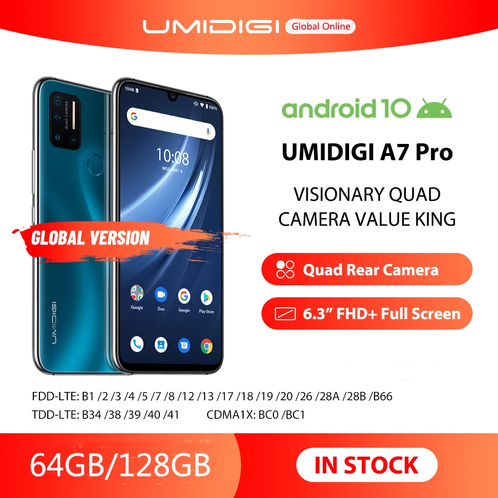Смартфон UMIDIGI A7 Pro глобальная версия четыре камеры Android 10 6 3-дюймовый FHD +