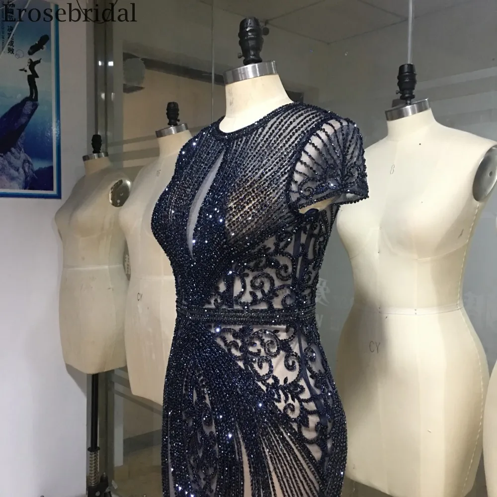 Erosebridal, темно-синее длинное платье для выпускного вечера, реальное изображение, вечерние, длинное платье, элегантное женское вечернее платье на молнии сзади