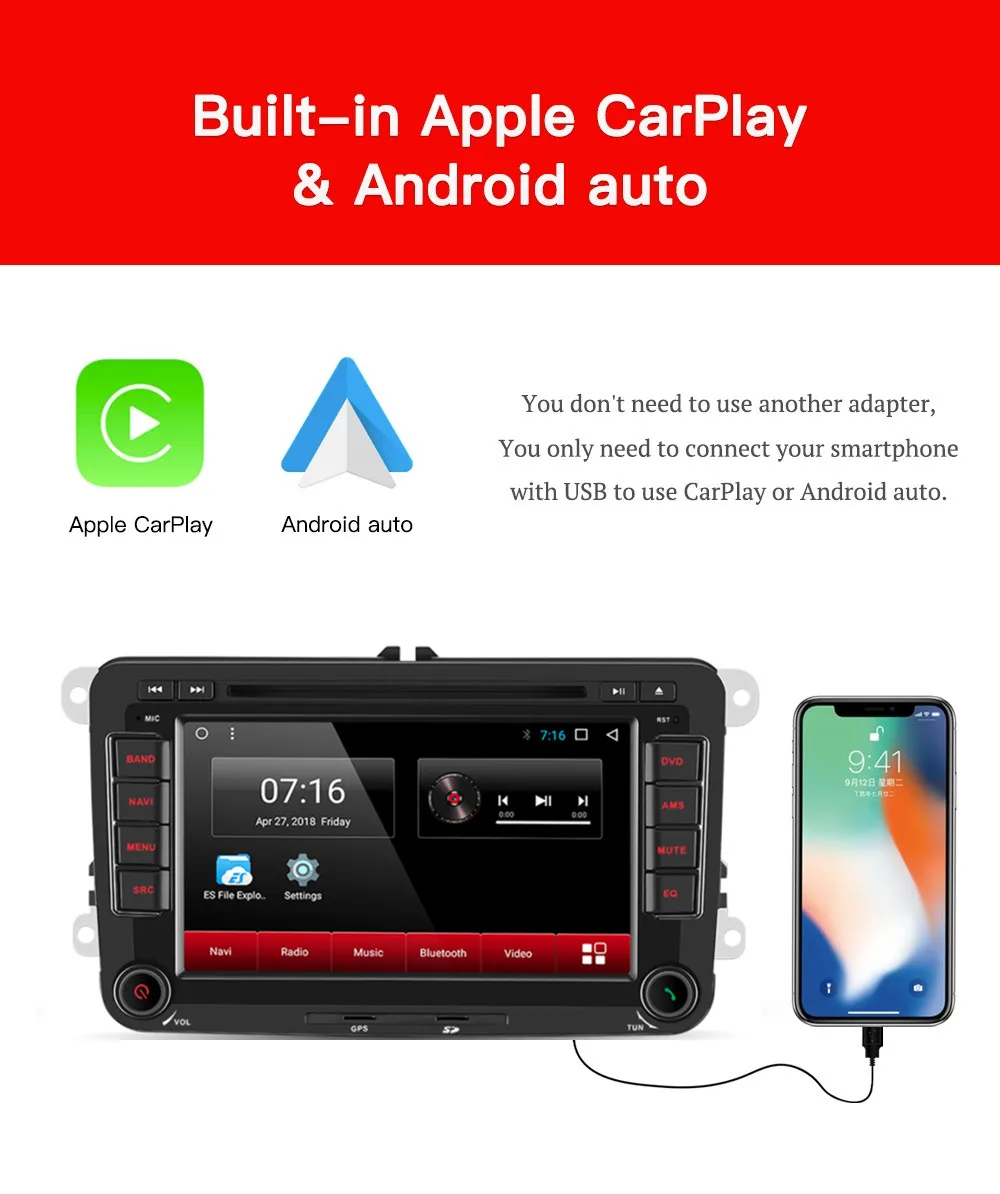 " Android 8,1 автомобильный аудио gps навигатор с Carplay и Android авто для Volkswagen/Passat/POLO/GOLF/Skoda/Seat/Leon
