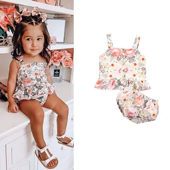 

Floral Baby Girl Summer Clothes Set Sleeveless Vest Tops Shorts Cute Baby Girl Two Piece Sets Flowers Printed Baby Girl Clothing