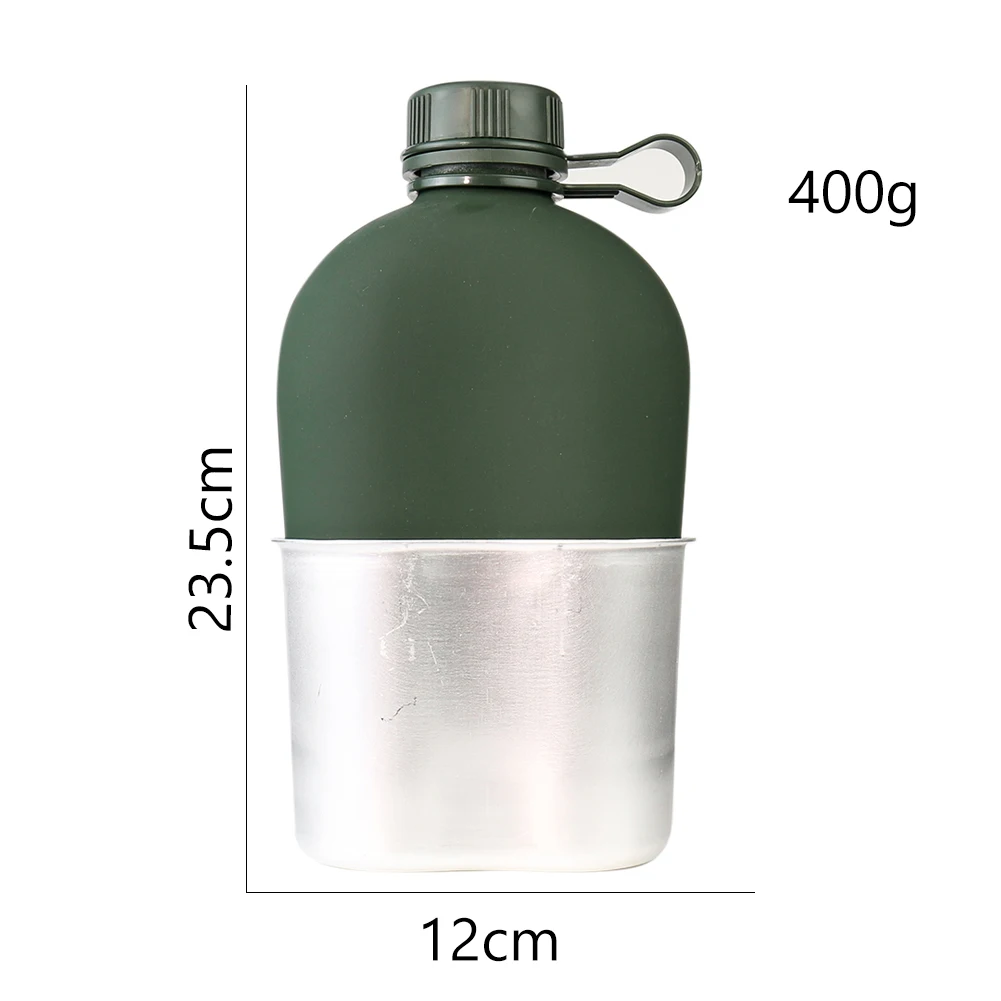 Aluminum Flat Military Canteen Water Bottle - for Travel Camping Hiking  Outdoor Recreation with Hook Portable BPA Free 18oz Green