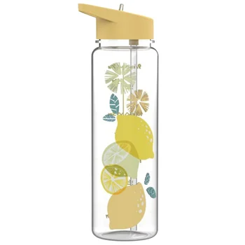 

720ML Portable Drinking Water Bottle with Straw Delicate Straws Water Cups Plastic Fashion Drinking Mug (White+Yellow)