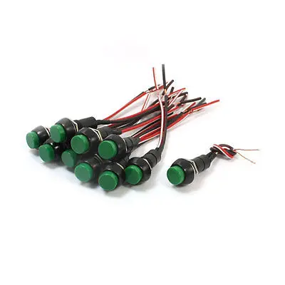 

10 Pcs Panel Mount Locking SPST Wired Green Push Button Switch 250VAC 3A
