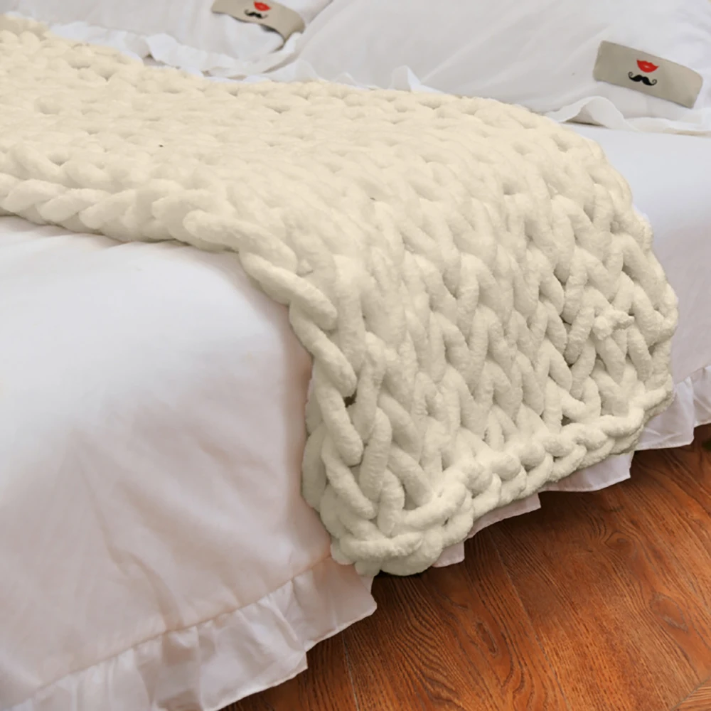 Нордическая фотография накидка на мебель синель не сужающийся книзу вязаный плед площадь коврик супер толстое мягкое ручное ткачество одеяло D20 - Цвет: Белый