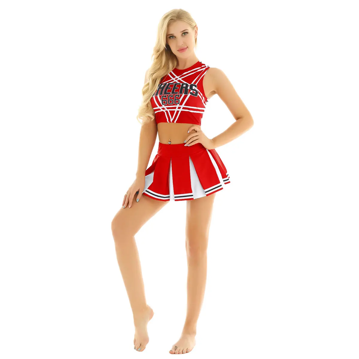 Women Charming Cheerleader Costume Sleeveless Pentagram Back Cro.