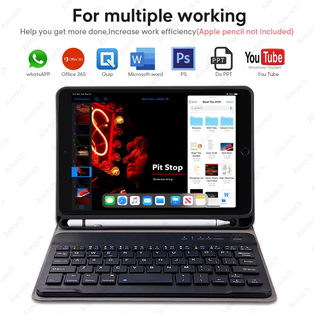 Чехол с клавиатурой для iPad Air 3 2 1 чехол держателем карандашей и Bluetooth 2019 10 5 9 7