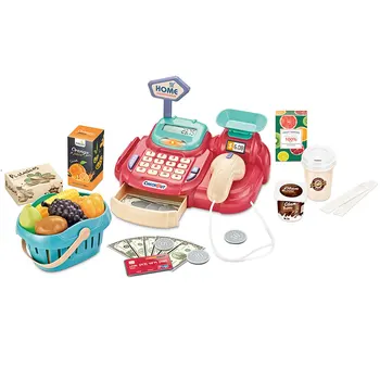 

27Pcs Children Supermarket Pretend Play Multifunction Simulation Cash Register Toy Set For Children Educational Toys- Red Yellow