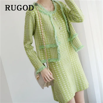 

RUGOD Elegant ladies 2 pieces dress suits Fashion Women blazer jackket + sleevless mini OL dresses vestidos 2019 party wear