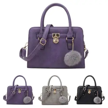 

Retro Bags For Women 2019 Plush Ball Pendant Handbag Faux Leather Crossbody Shoulder Bag Pouch Bolsa Feminina Sac A Main Femme