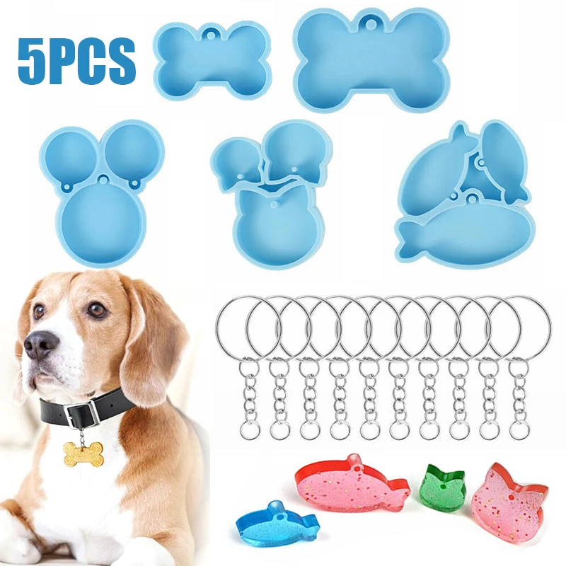 1 Set Dog Bone Cat Tag Keychain Casting Silicone Mold Crystal Epoxy Resin Molds DIY Crafts Pet Pendant Making Mould Tools e0bf resin trays making mold easy to demould silicone casting molds diy pallet decorations mould handmade crafts molds