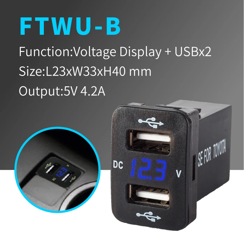 FTWU-B 12V 24V автомобиля с двумя портами Usb Зарядное устройство быстрой зарядки 4.2A профессиональный авто гнезда адаптеров Напряжение Дисплей для Toyota - Название цвета: FTWU-B