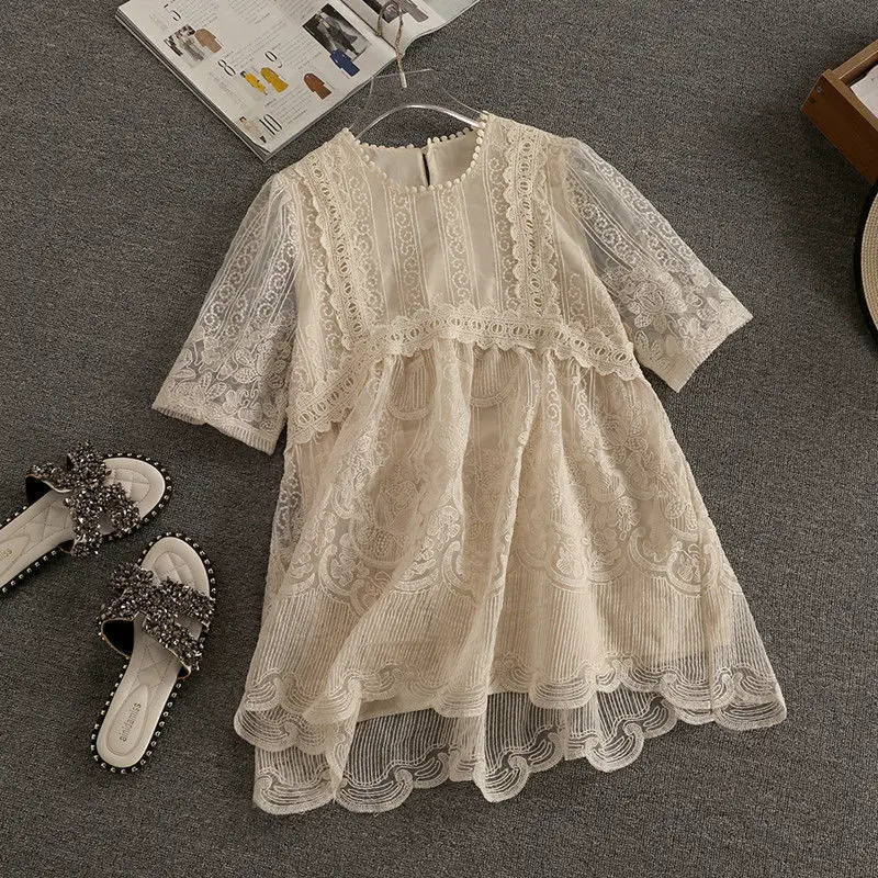 Solid Sweet Style Lace Women Shorts Sets Summer New Design 2021 Hollow Out Loose Elegant Office Lady Clothing Suits shorts co ord Women's Sets