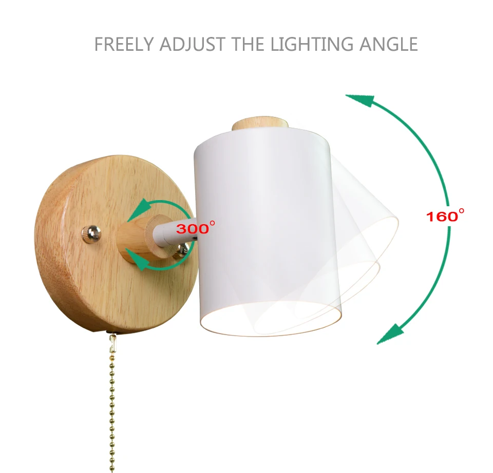 Nordic Indoor GU10 Wall lamp Wooden 6 Color With Zip switch EU/UL Plug Wall lights For home bedroom Living room Aisle Decorate
