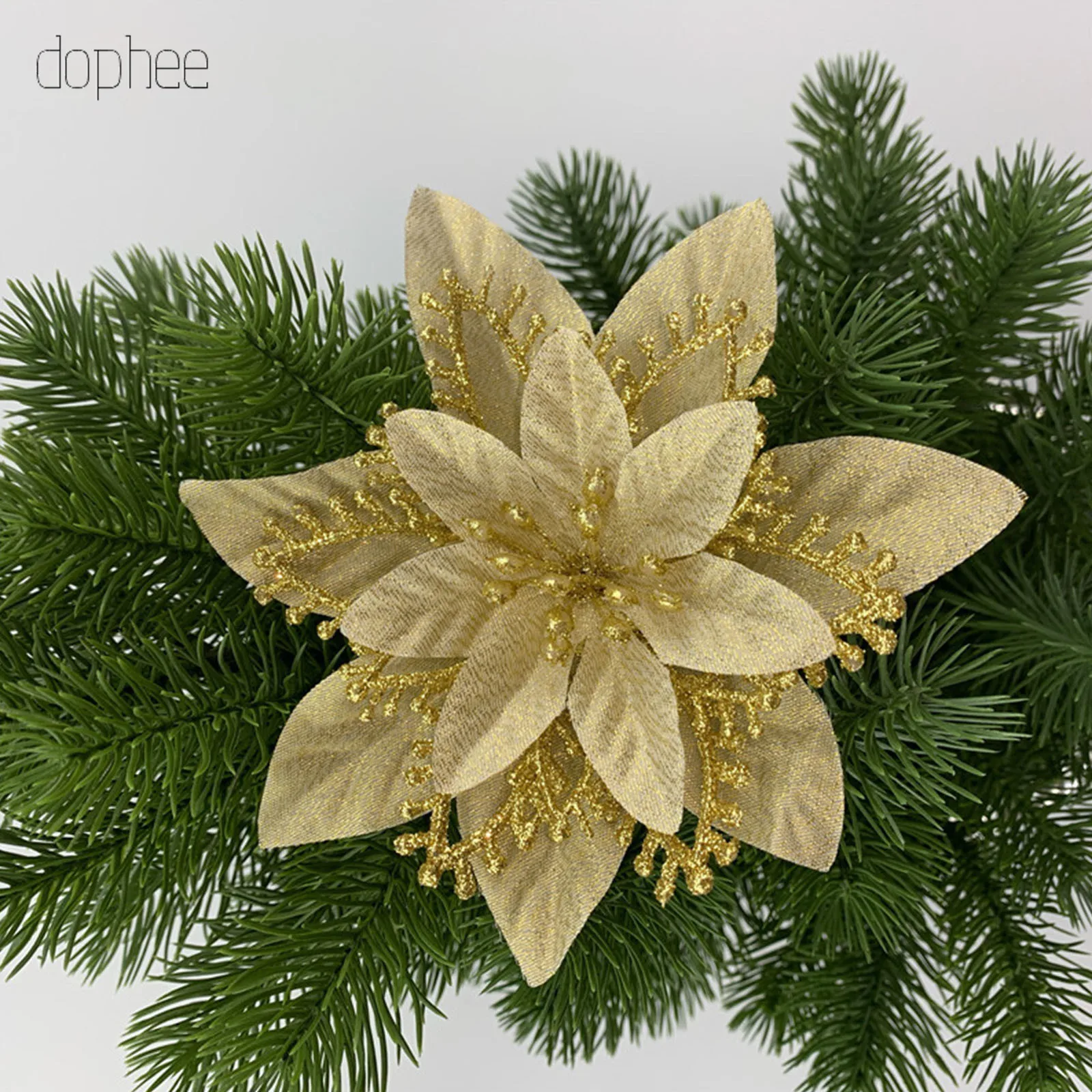

dophee 5PCS Christmas Tree Ornaments Artificial Flowers For Home FEESTIGO Xmas Navidad Christmas Tree Decorations New Year 2020