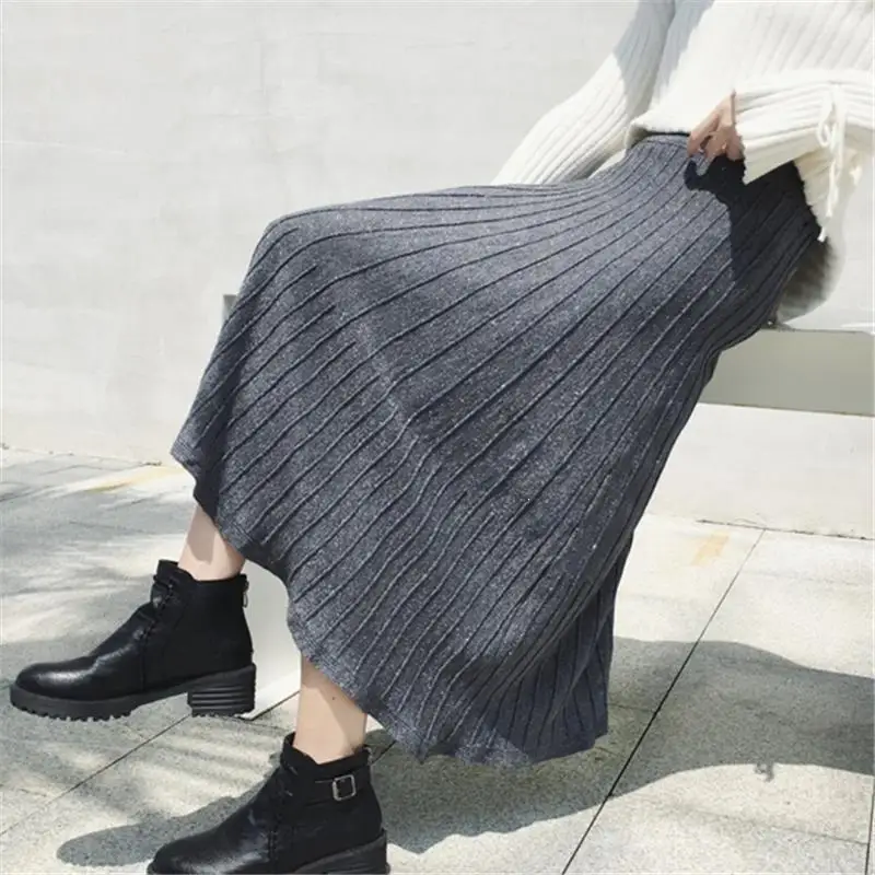 Женская Весенняя Корейская Повседневная Длинная трикотажная юбка, серебряная блестящая плиссированная юбка с эластичной талией, юбка с высокой талией