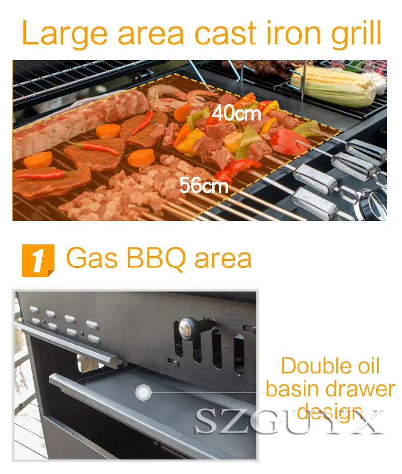 High capacity Household Grill Carbon and gas Dual use American courtyard grill stainless steel Barbecue