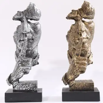 

2020 Vintage Home Decor Resin Silence Is Gold Sculpture Statuette Figurine Craft for Office Home Decoration