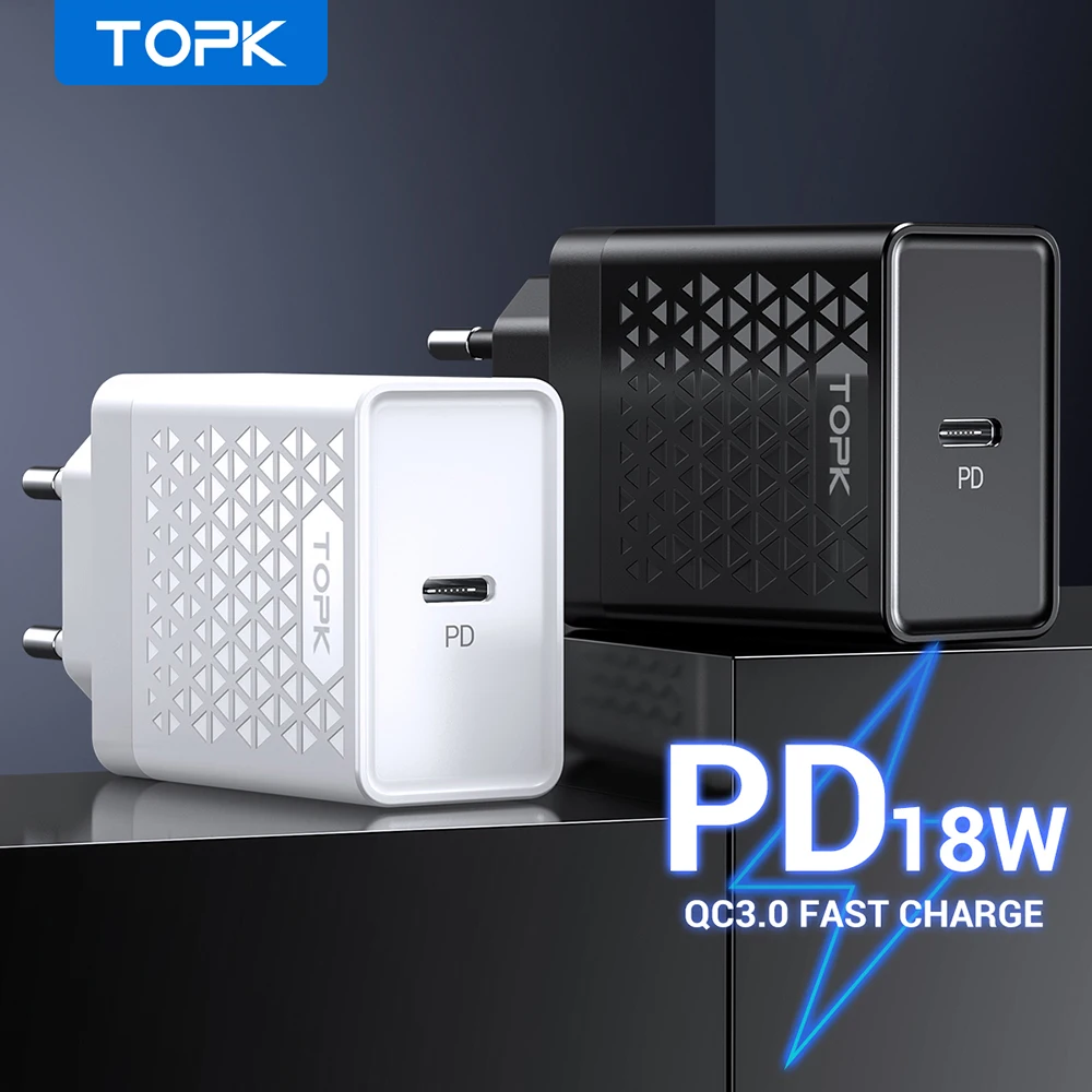 TOPK 18 Вт PD зарядное устройство Быстрая зарядка 3 0 QC3.0 для телефона Тип C быстрое Xiaomi
