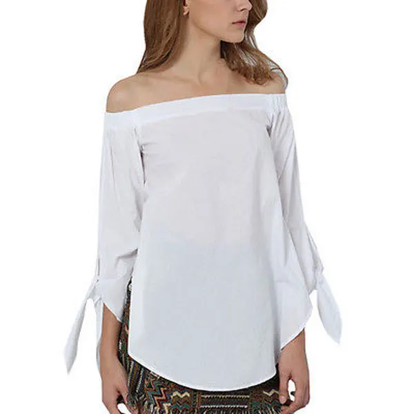 Spring and Autumn New Shirt Bow Solid Color Irregular Word Collar Shirt Women Side Split Fashion Women Shirts 2020 - 4.00063E+12