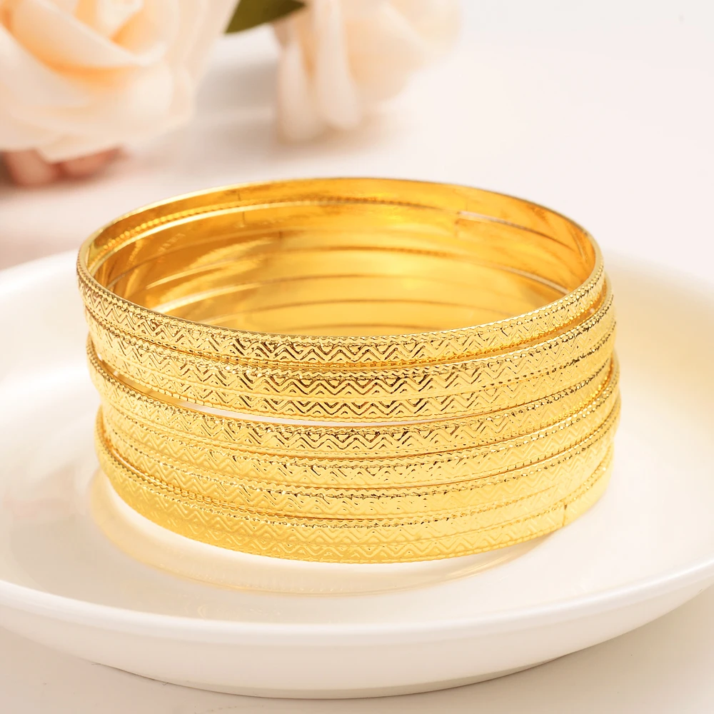 8pcs 24k Gold Color Ethiopian Jewelry Bangles For Women Dubai Ramadan Bangles&Bracelet African/Arab Wedding jewelry Gift bangle bracelet