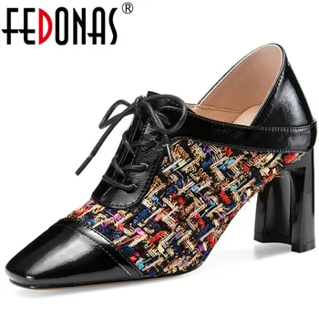 

FEDONAS Black Genuine Leather Women Spring Summer Shallow Pumps Mixed Colors Party Casual High Heeled Shoes Woman Plus Size