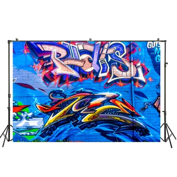 

HUAYI hand drawing mural painting on brick wall backdropd hip hop party decorations backdrop studio props photobooth W-041