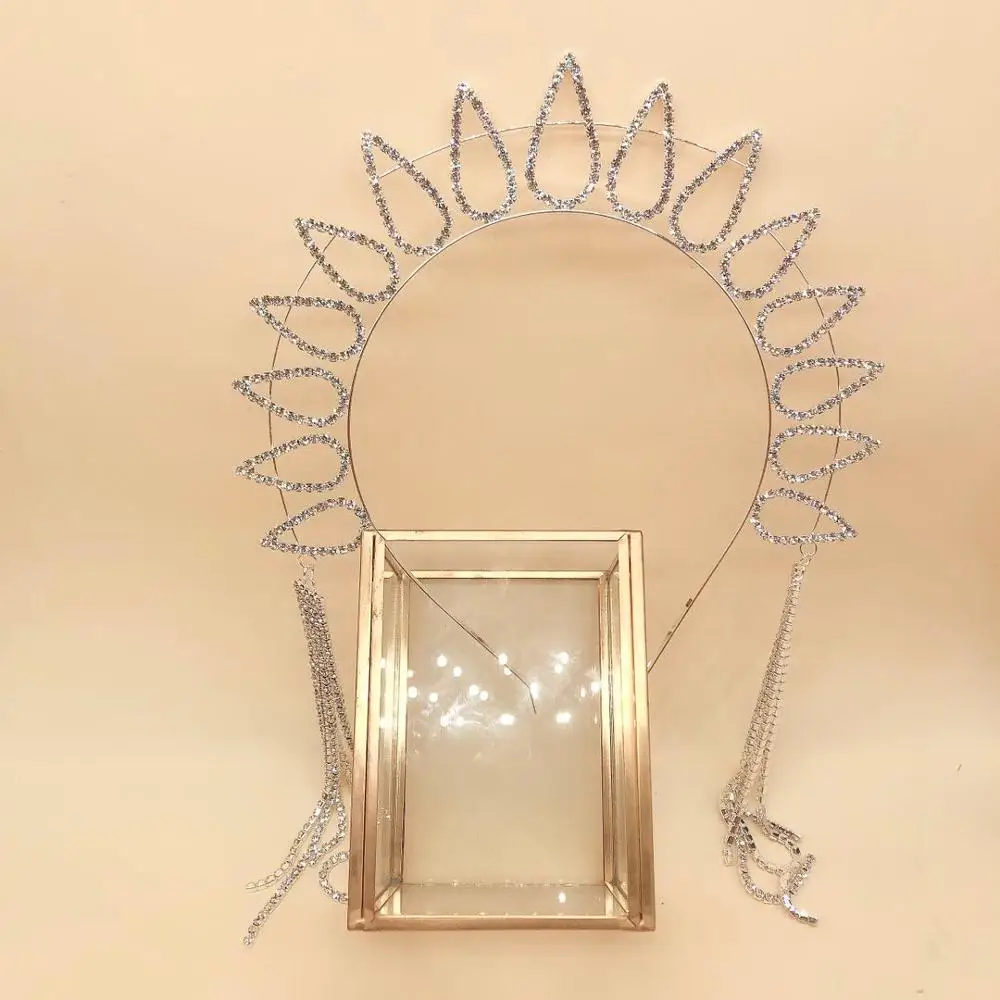 Luxury Rhinestone long tassel hair hoop Wedding Bridal headdress ladies shiny crystal headdress headband crown headdress gift