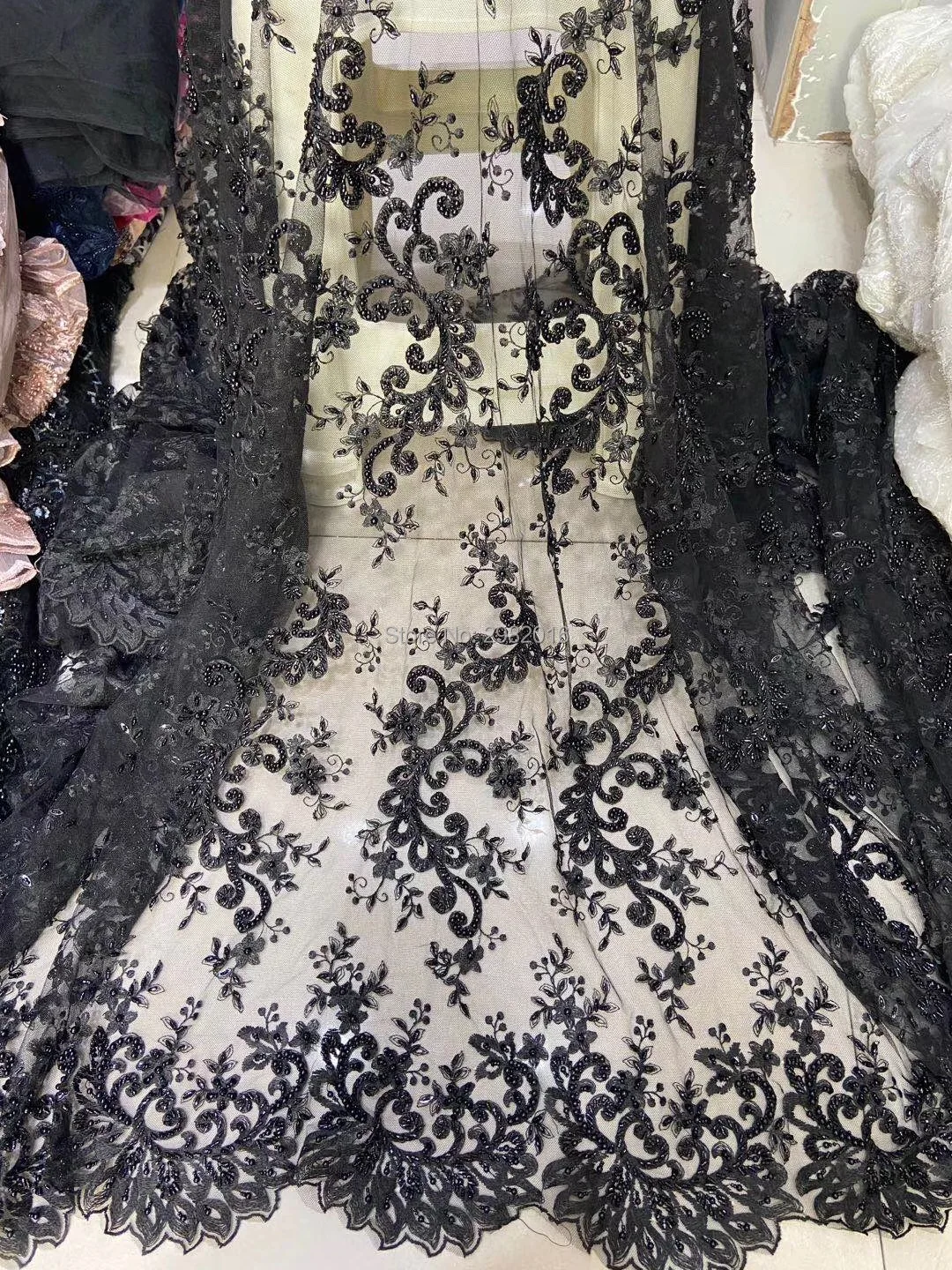 

blace lace bridal fabric polyester beaded embroidery wedding dress lace fabric D199-13