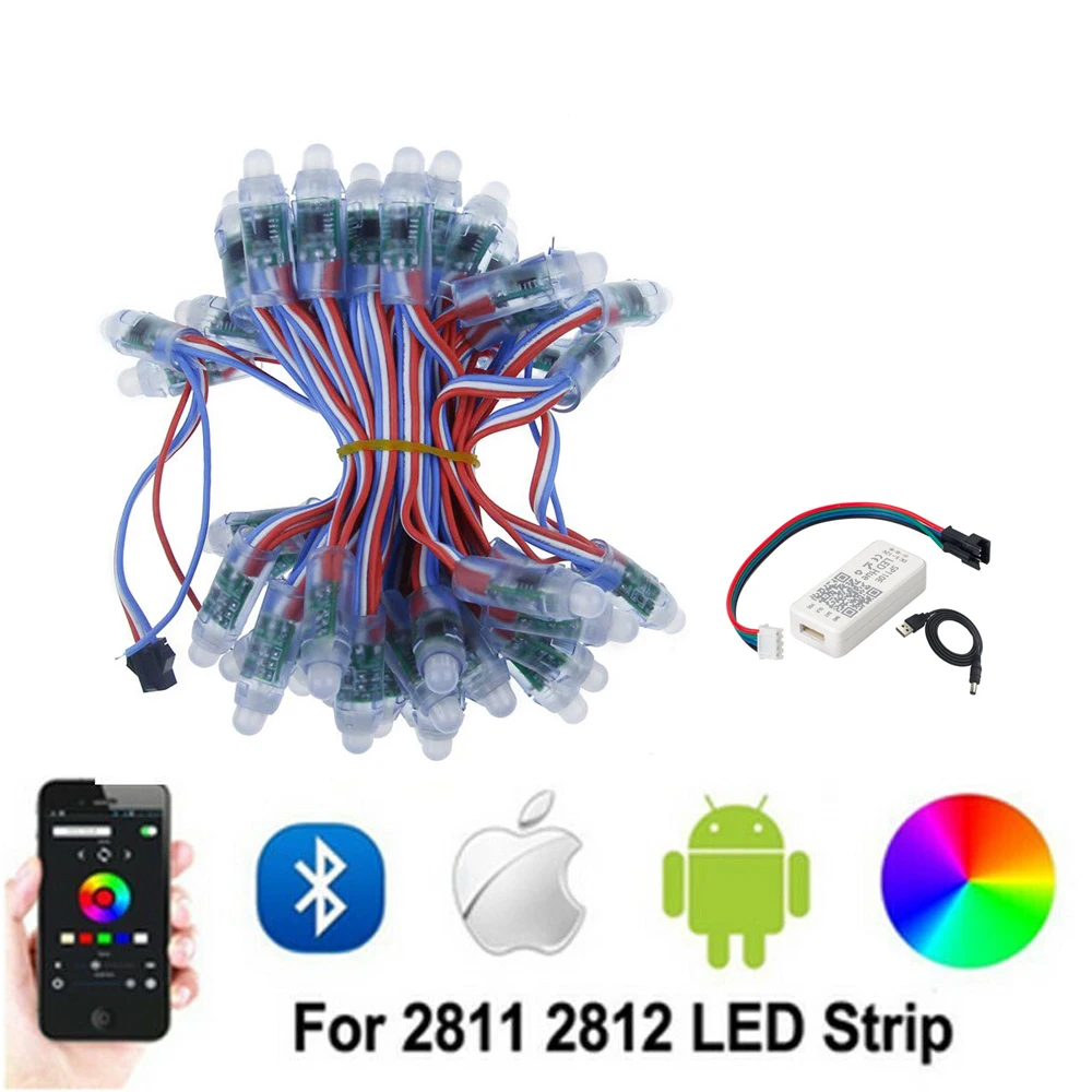 

Full Color 12mm WS2811 IC LED Pixel Light Digital Module strip Light DC 5V Waterproof Point SP110E Bluetooth Controller 50pcs