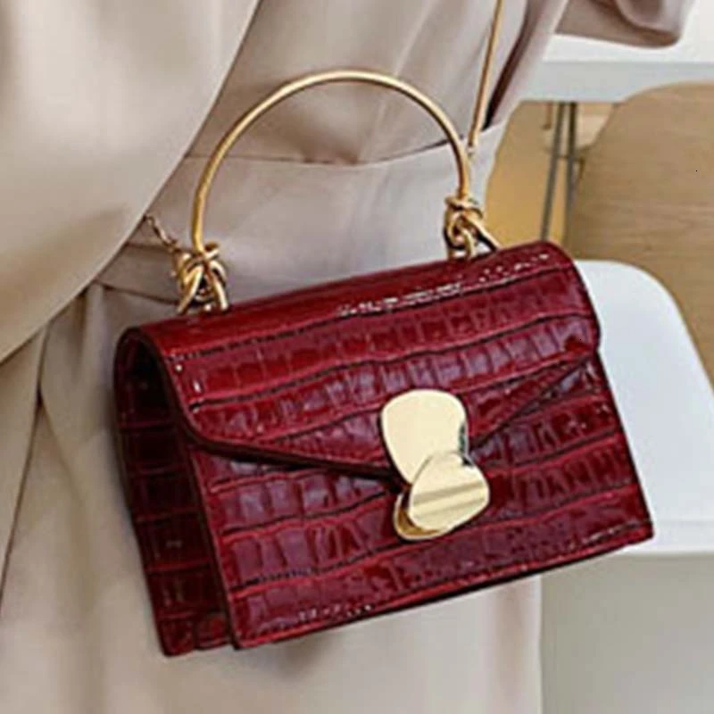 TTOU Stone Pattern PU Leather Shoulder Bag Cross Body Bags For Women Small Messenger Bag Metal Handle 4 Colors Lady Totes New - Цвет: Красный