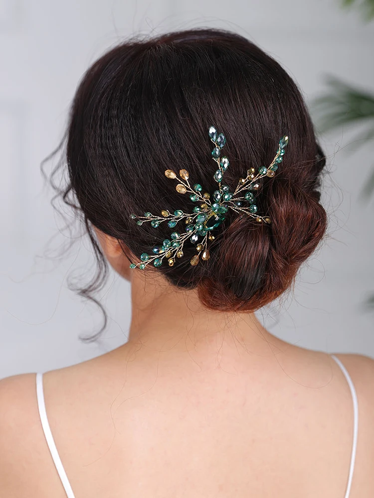 Bohemian Headdress Green Hair Pin Handmade Headpieces Girl Headwear Party For Women Wedding Bridal Hairstyles Jewellery