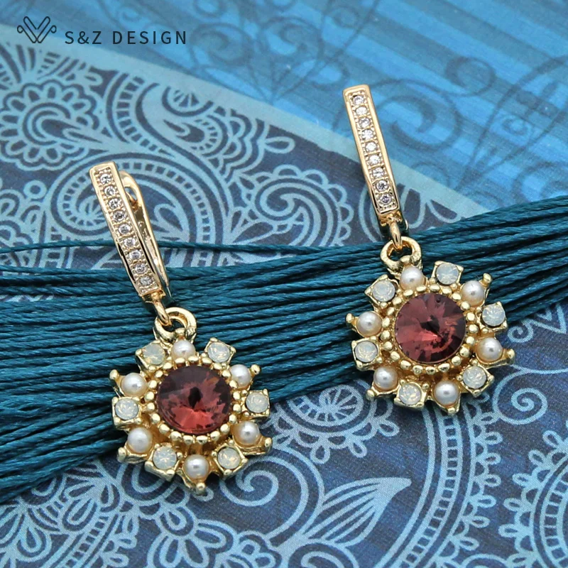 S&Z DESIGN Japanese South Korean Cubic Zirconia Gold Color Dangle Earrings New Fashion For Women Wedding Party Elegant Jewelry