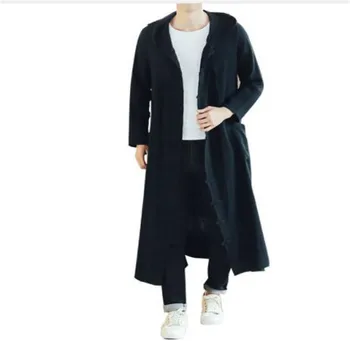 

Men Long Casual Hooded Trench Coat Cardigan Jacket Outerwear Overcoat Spring Autumn Male Loose Hoody Harujuku Long Thin Jakcet