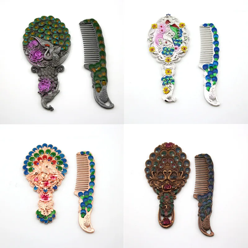 Creative Retro Decorative Pattern Hand Mirror Makeup Mirror Portable Carry-on Beauty Hospital li pin jing Princess Mirror Beauty