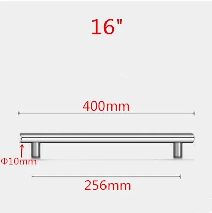 3 шт мебельные ручки 50 мм-500 мм из нержавеющей стали т бар ручки для мебельные ручки и ручки тяги для двери шкафа - Цвет: 16inch 256mm