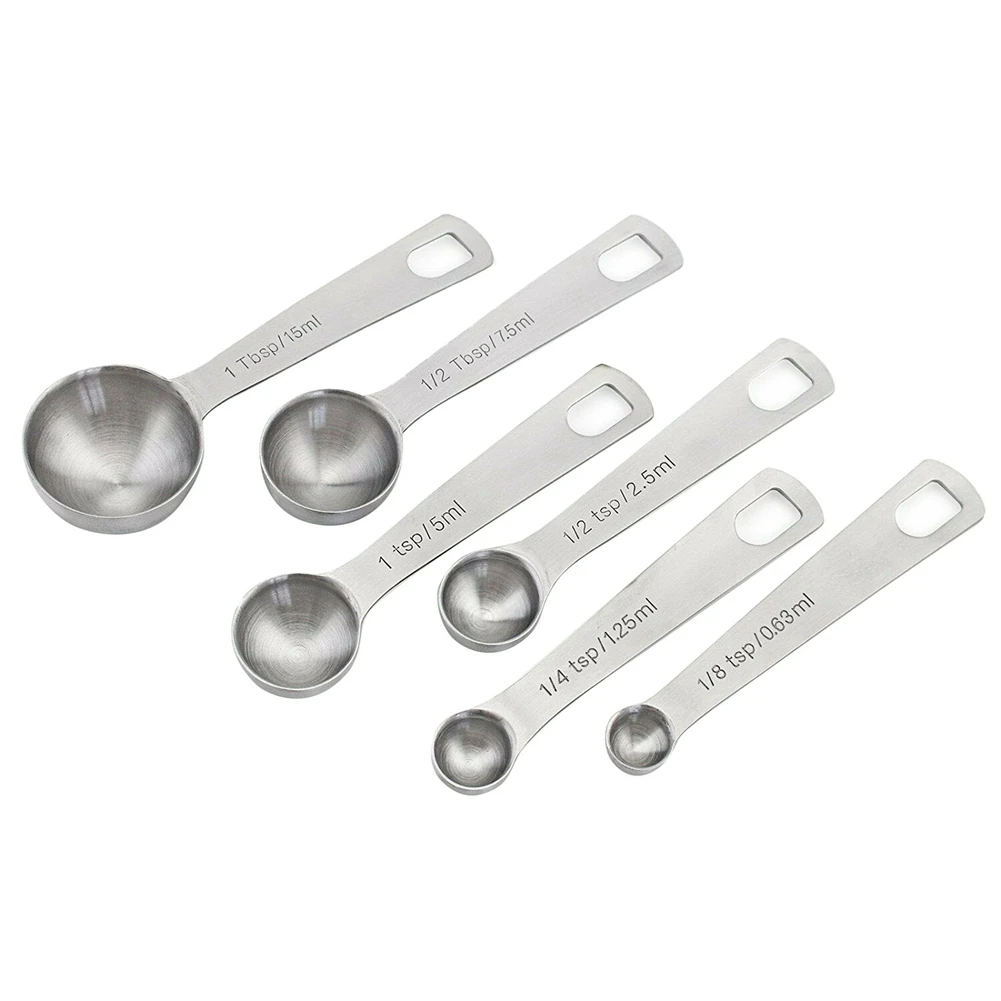 6 pcs/set Measuring Spoons Stainless Steel Seasoning Coffee Tea Measuring Spoons With Scale Bakery Tool Kitchen Supplies