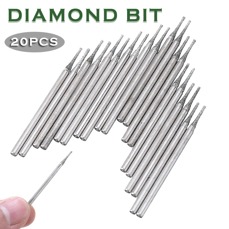 20Pieces Diamond Coated Core Drill Hole Cutter Solid Bits Needle Gems Glass Tile 1mm For Making Clean And Accurate Hole On Glass