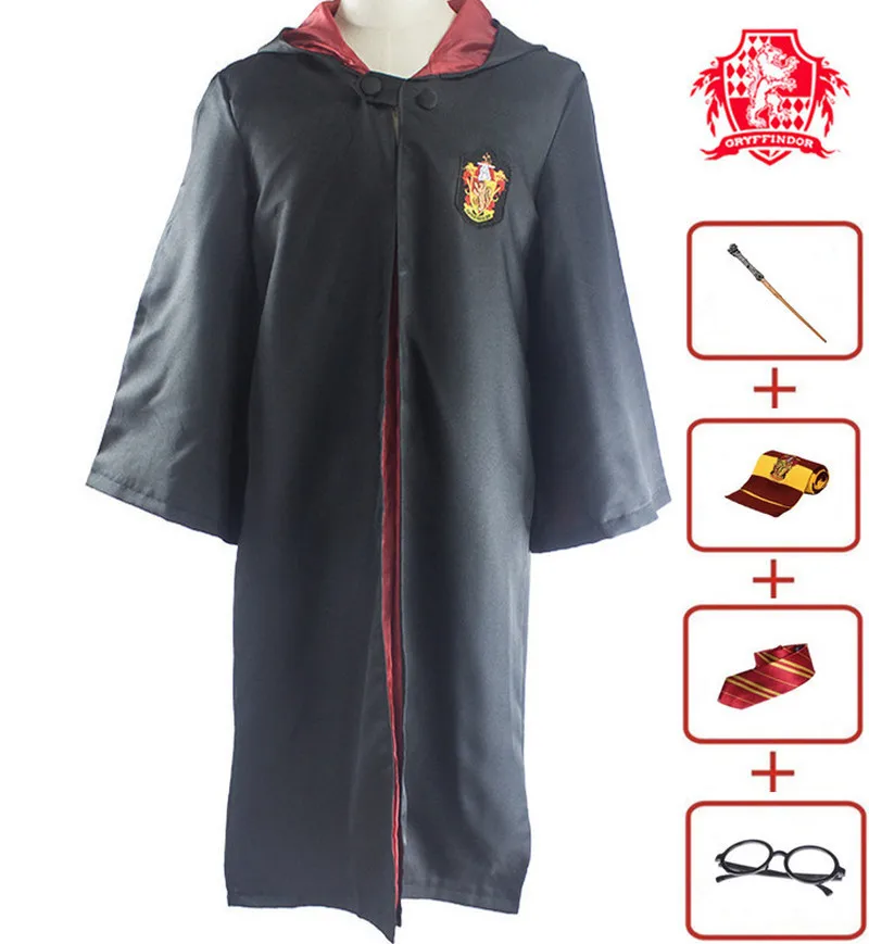 

Gryffindor Magic Robe Cloak Halloween Set Hufflepach Slytherin Costume Adult Child Cosplay Costume Tie, Scarf, Magic Wand