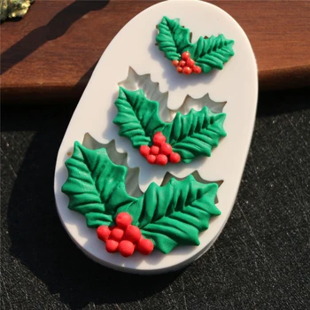 Holly Leaves Fondant Cake Silicone Mold Chocolate Candy Christmas Molds Cake Decoration Baking Tools