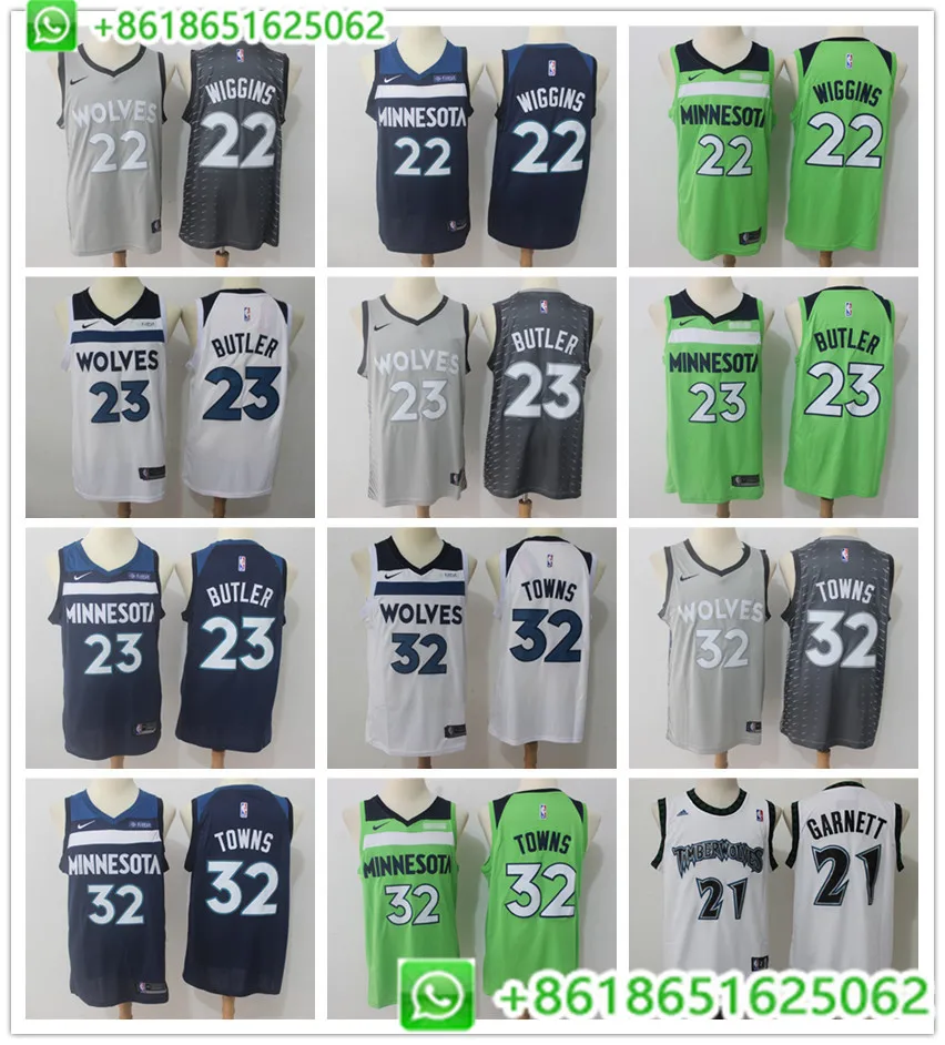 Сшитые мужские баскетбольные майки из Миннесоты Эндрюс Уиггинс Jimmy Butler Karl-Anthony Towns Kevin Garnett, camiseta maillot
