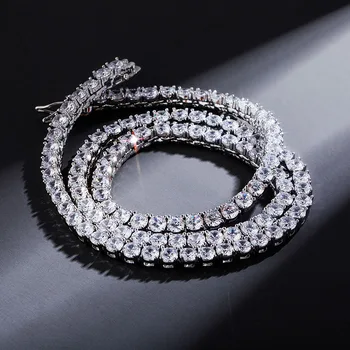 

4mm New Box Clasp AAA Cubic Zriconia Tennis Chain Necklace Silver Color Ice Out Bling Hip Hop Choker Jewelry For Men Women 16"
