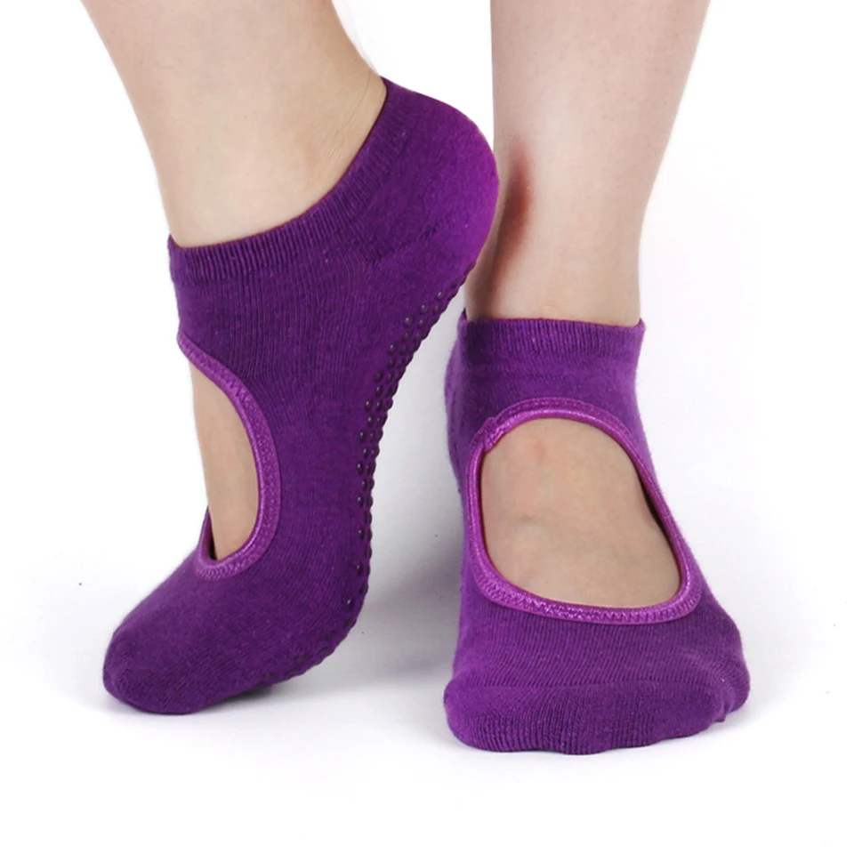 Силиконовые Нескользящие носки для йоги для женщин, Пилатес Барре, танцевальные Тапочки, балетные дышащие женские спортивные носки с открытой спиной
