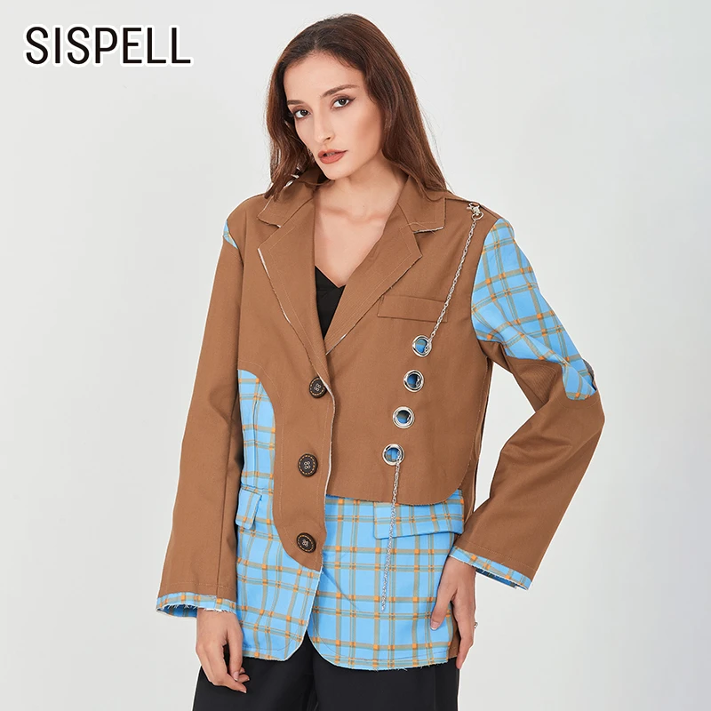Женское клетчатое пальто-блейзер SISPELL с металлической пряжкой отложным