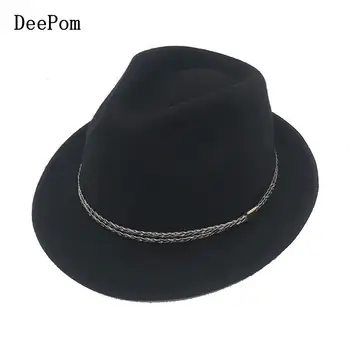 

DeePom Wool Fedora Hat Women Fall Winter Hats For Women Men Jazz Cap Ladies Vintage Hats Short Brim Black Gray Felt Hat Female