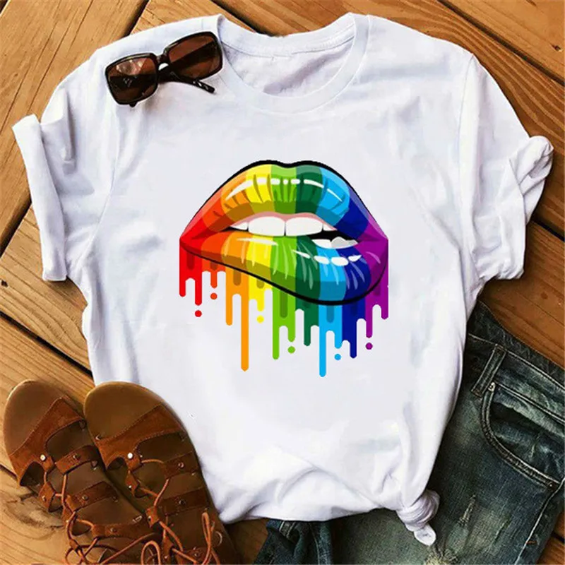 

Plus Size T-shirt 2020 Summer Women's Short-sleeved Loose Lips Printed Clothes Trendy Personality Pattern