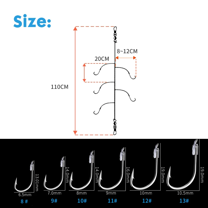 3 упак./лот бронзовых морских рыболовных крючков капли воды грузило для рыбной ловли установки поворотные рыболовные приманки, рыбалка приманка строка Крючки с 3 шт. рыбы колокольчики#8-13