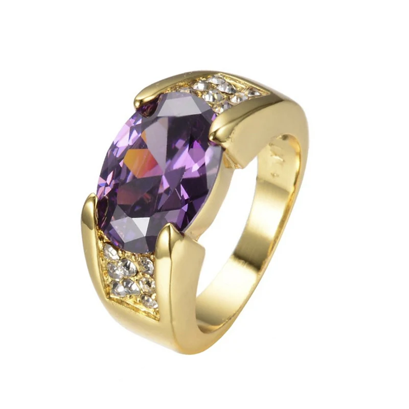 Изысканное Золотое кольцо для женщин сверкающее циркониевое с фиолетовым