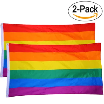 

Rantion 2 Pack LGBT Flag For Lesbian Gay Pride 3x5 Feet Colorful Rainbow Flag For Gay Home Decor Friendly Flags with Grommets